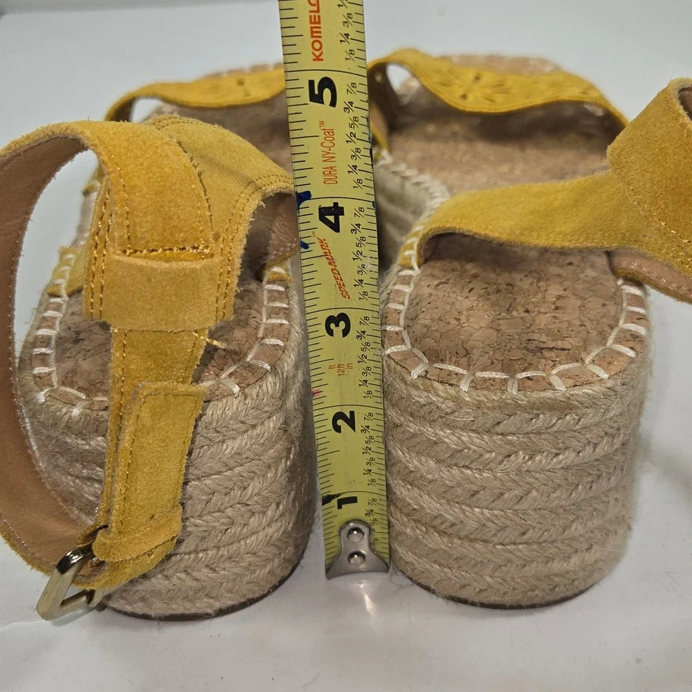 Crown Vintage Mustard Yellow Leather Floral Espadrille Platform Sandals 9.5M
